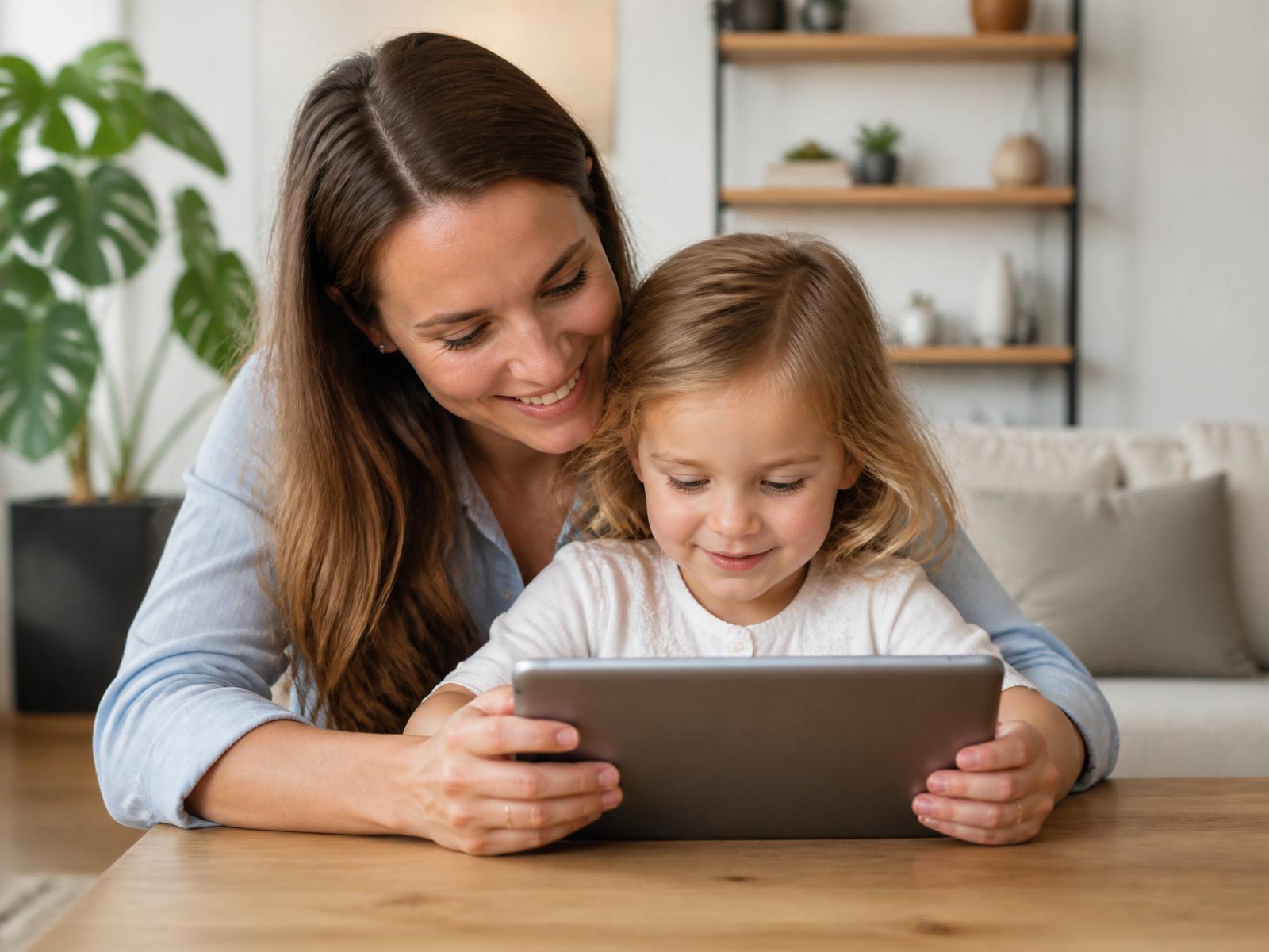 Familia revisando una clase en línea desde una tablet