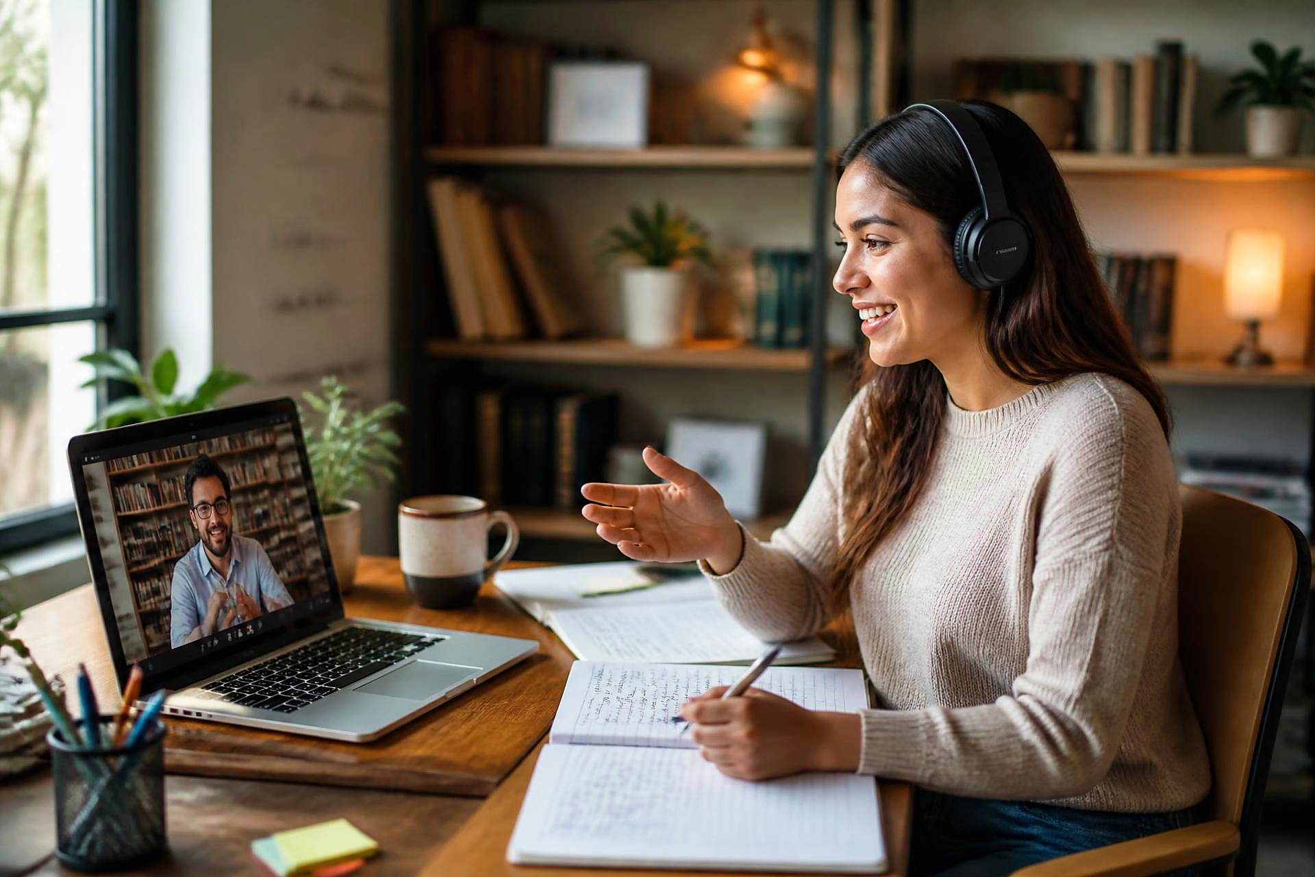 Docente impartiendo una tutoría virtual